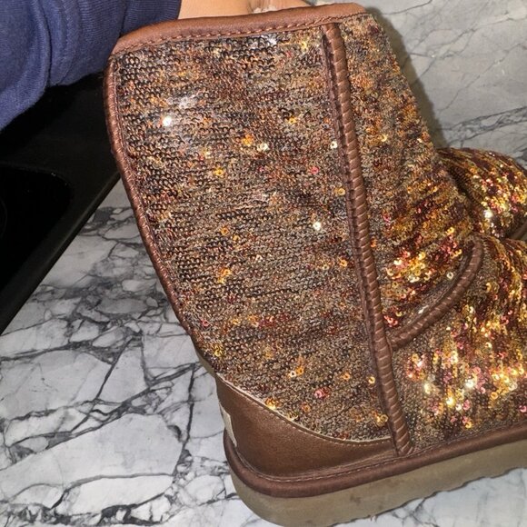 Ugg Women’s Size 8 Classic Short Sparkle Sequin Copper Red Gold Leather - Picture 8 of 10